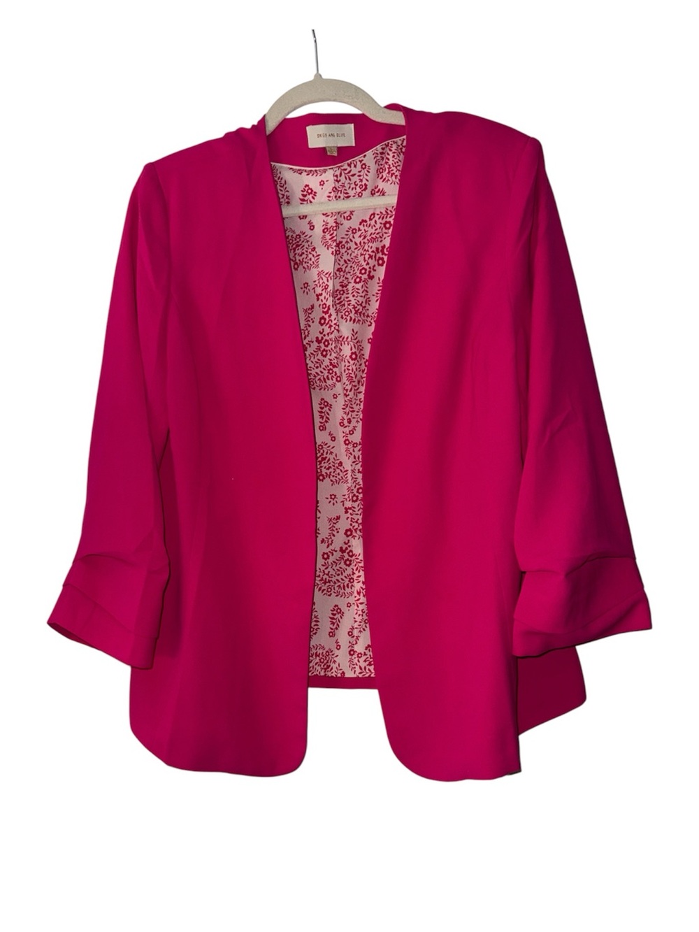 Skies Are Blue Blazer L Pink 3/4 Sleeve Open Jacket Career